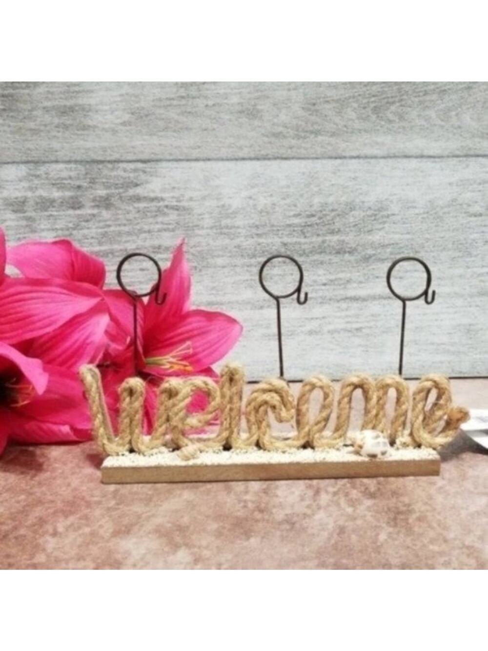 Sonoma 'Welcome' 3 photo clip table decor Rope Sand Seashells NEW